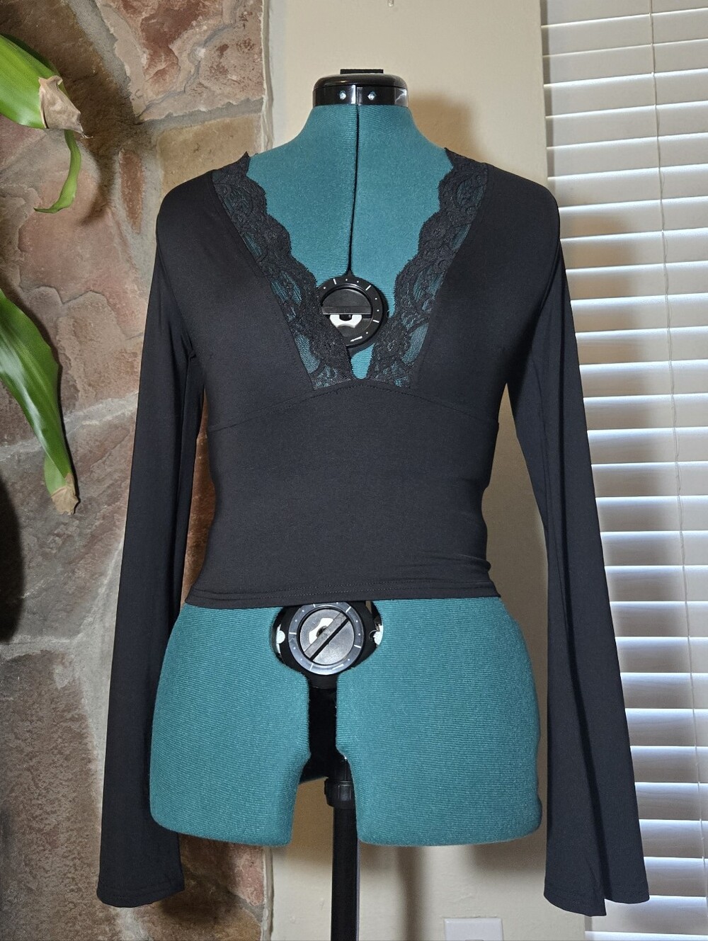 Whimsigoth Dark Fairy Blouse - Lace Detailing & Romantic Flared Sleeves